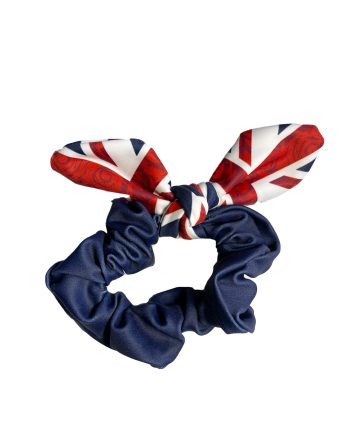union jack detail navy lycra gymnastics scrunchie bow