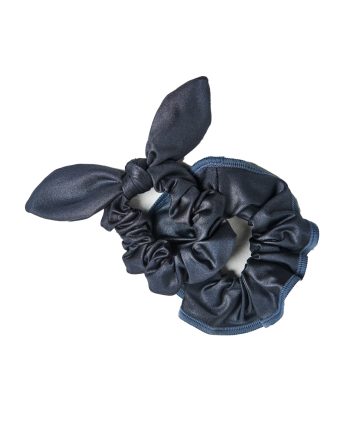 dark grey lycra chintz gymnastics hair bow and scrunchie