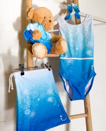 gymnastics girls snowflake leotard bag scrunchie doll leotard ombre blue and white