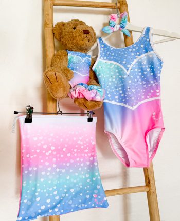 gymnastics girls sweet hearts leotard bag scrunchie doll leotard ombre blue and white